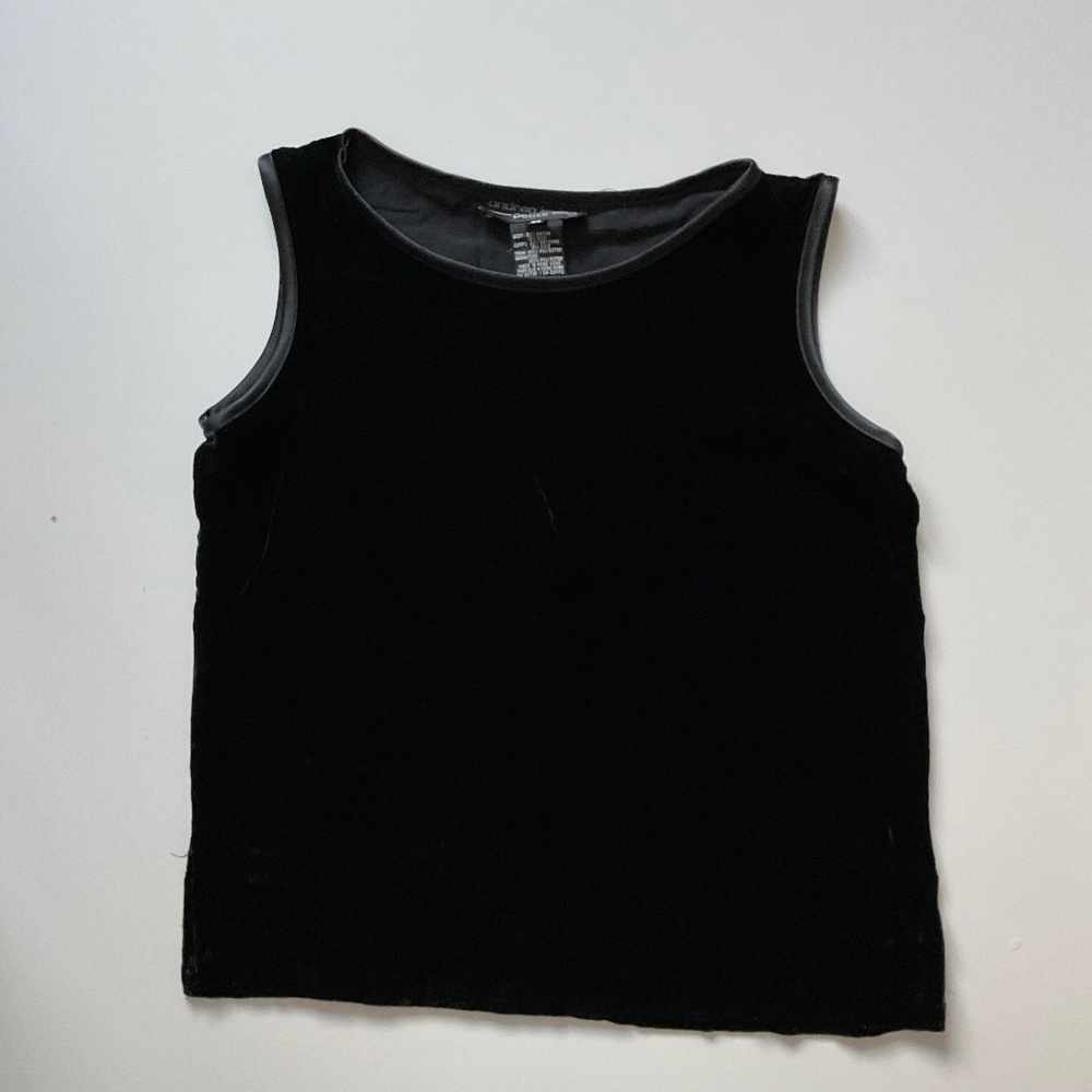 Andrea Jovine Petite XS Black Velvet Sleeveless Tank Top with Side Slit Details